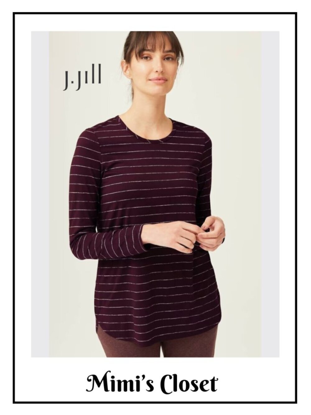 J.JILL Fit Performance Long-Sleeve Tee - Dark Fig Multi - Size M